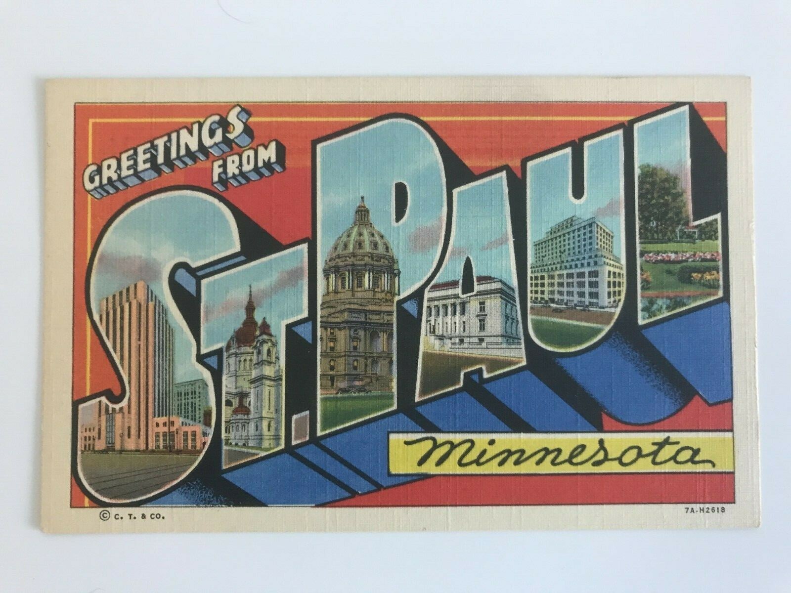 Postcard MN St Paul Minnesota Large Letter State Capitol Landmarks c1940's