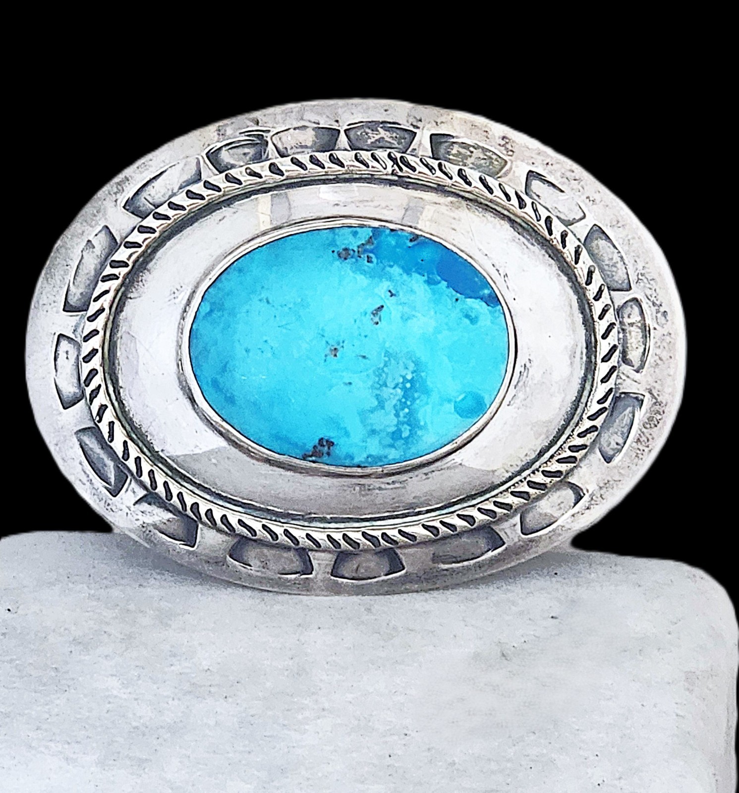 Vintage Alberto Contreras Big Natural Blue Turquoise Sterling Silver Belt Buckle