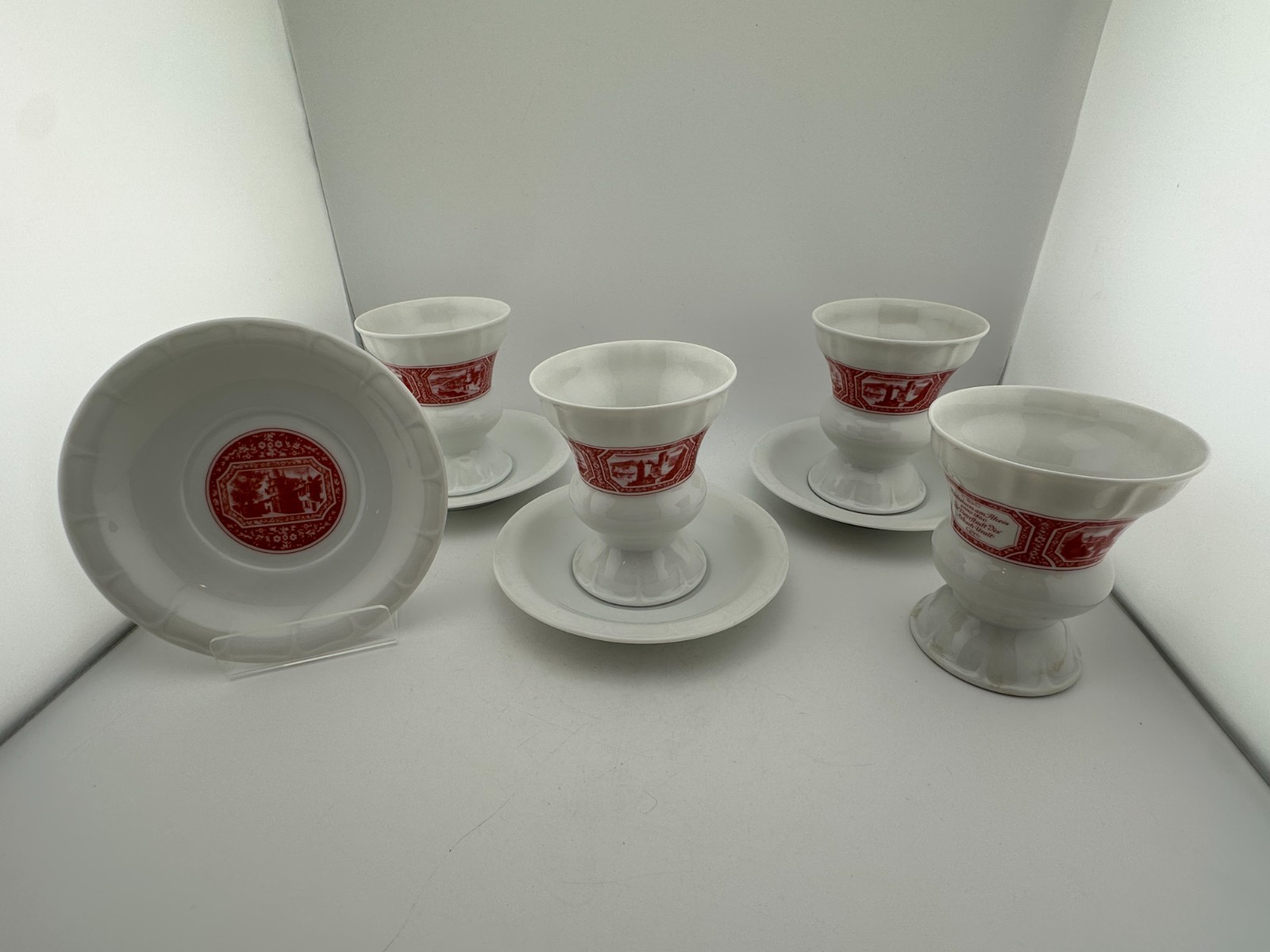 Heinrich Rüdesheimer Kaffee Asbach Uralt Pedestal Cups & Saucers Set of 4