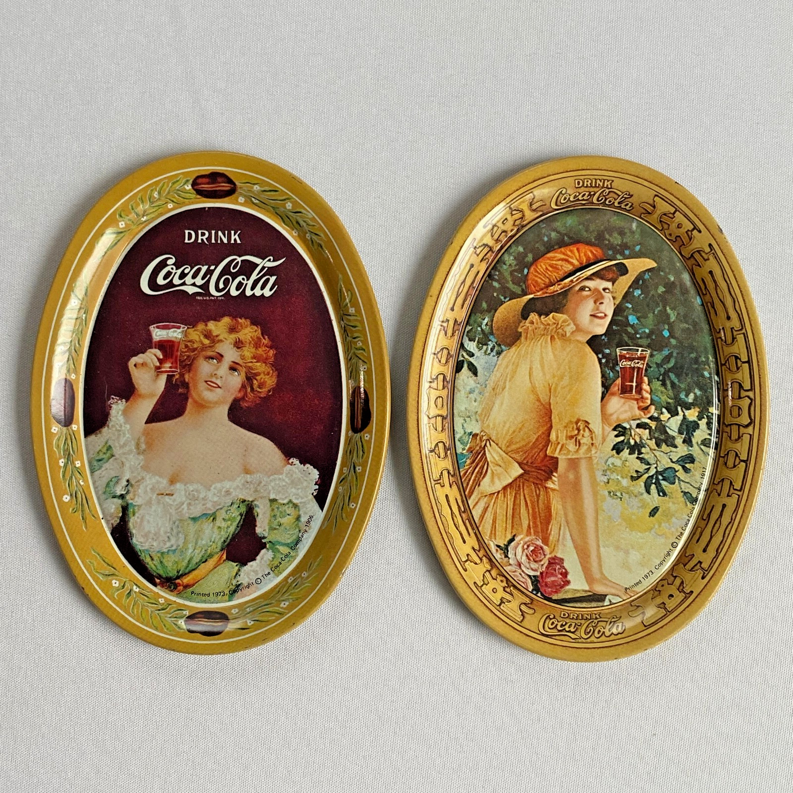 Vtg Collectible Coca Cola Drink Metal Tip Advertising  Trays 6x4 inch Lot Of 2