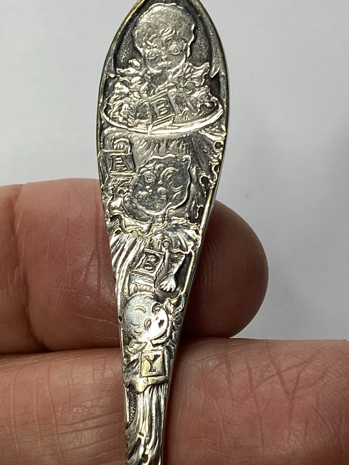 Antique Silver P&B Baby Fork Etched Face Rare 12 grams 1901-1920 Art Deco