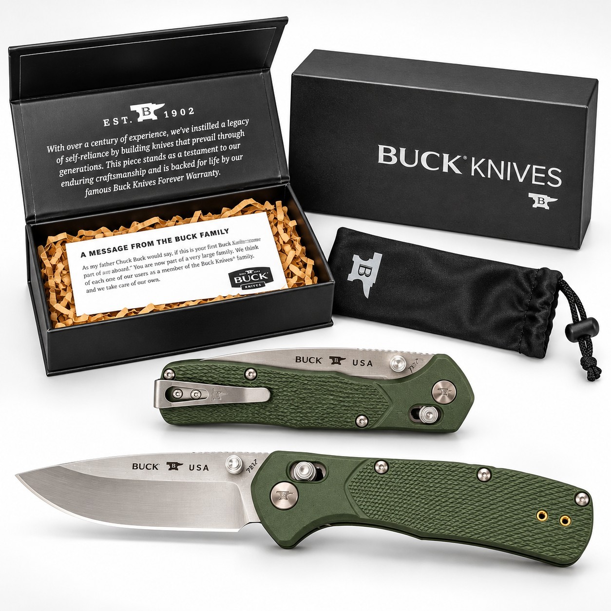 Brand New Buck 791 Ranger Pro 0791GRS1-B Folding Knife Green Handle USA Made
