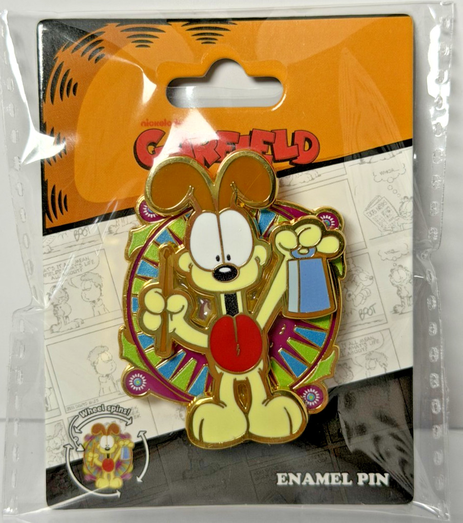 Garfield Odie 3D Spinner Metal Enamel Pin Cowbell Spinning Wheel New on Card