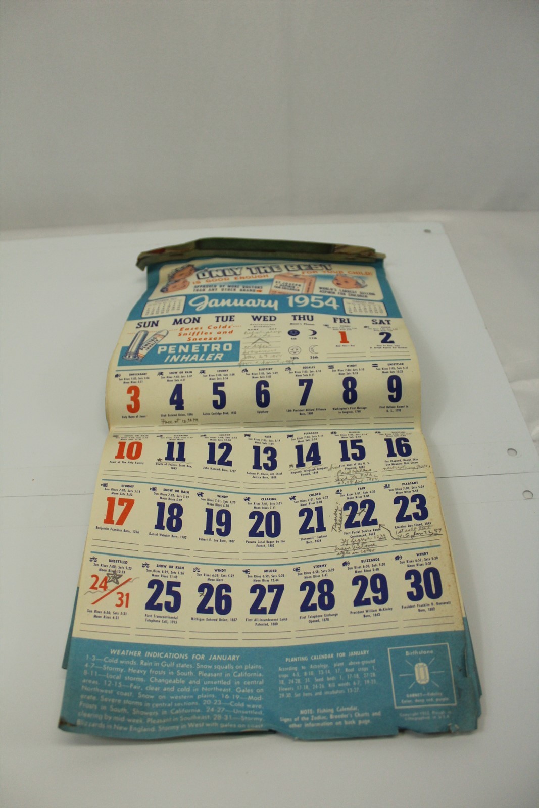 Vintage 1954 Advertising Calendar 12 Month Of Pages Horoscope On Reverse