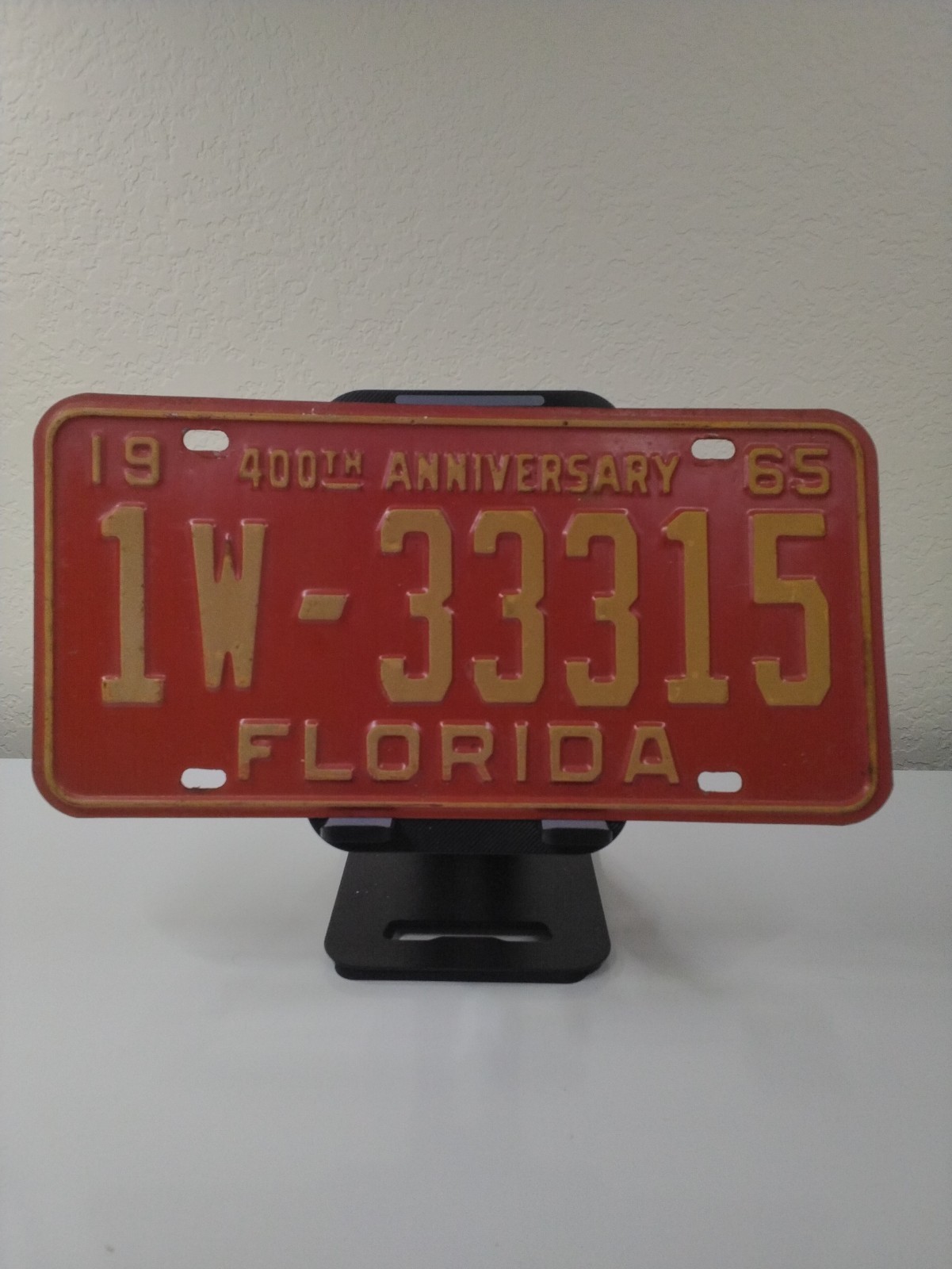 VINTAGE 1965 Florida 400th Anniversary License Plate Numbering 1W - 33315