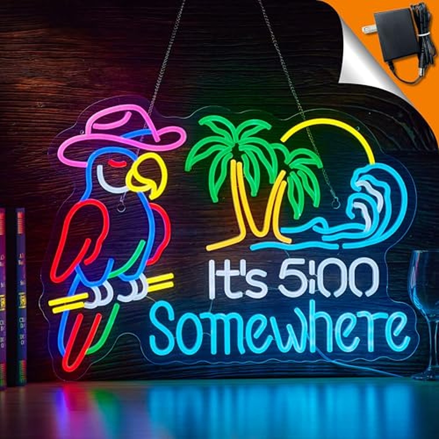 Large Size Parrot Its 5 00 O\'clock Somewhere Neon Sign Bar Beer Beach Decor