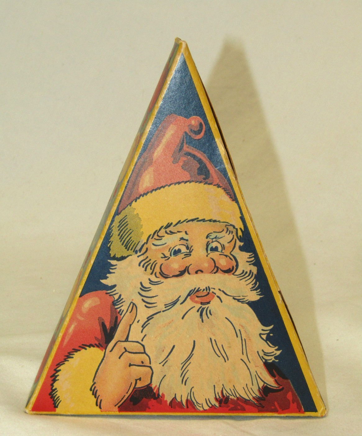 USA Antique Triangle Santa Candy Container Box Vintage Christmas Ornament 1930s