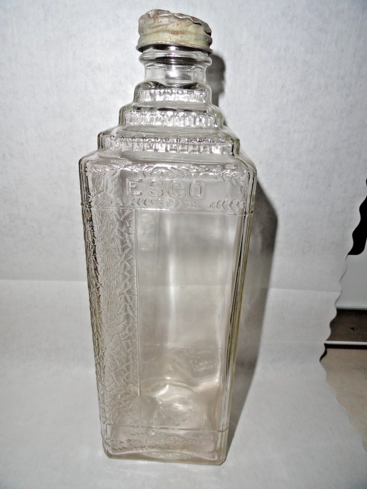 Vintage ESCO Mortuary Embalming Fluid Bottle, 16 oz, USA Made, Empty, metal cap