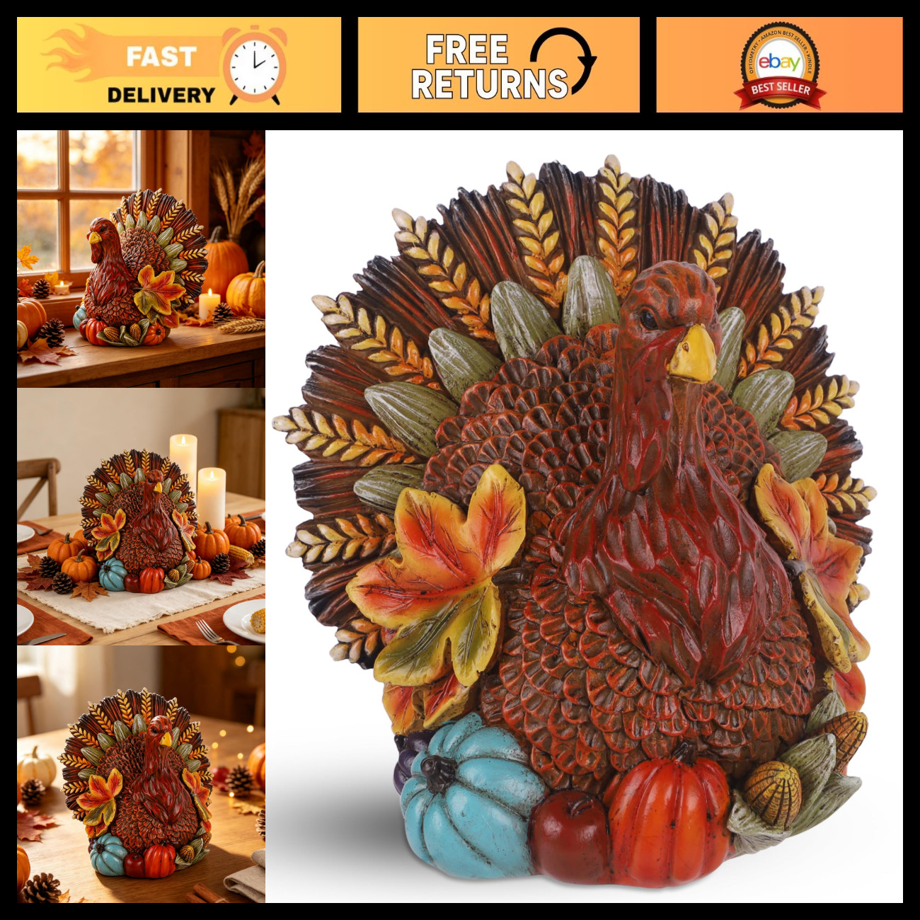 Thanksgiving Turkey Table Centerpieces - Indoor Holiday Decorations, Festive Dec