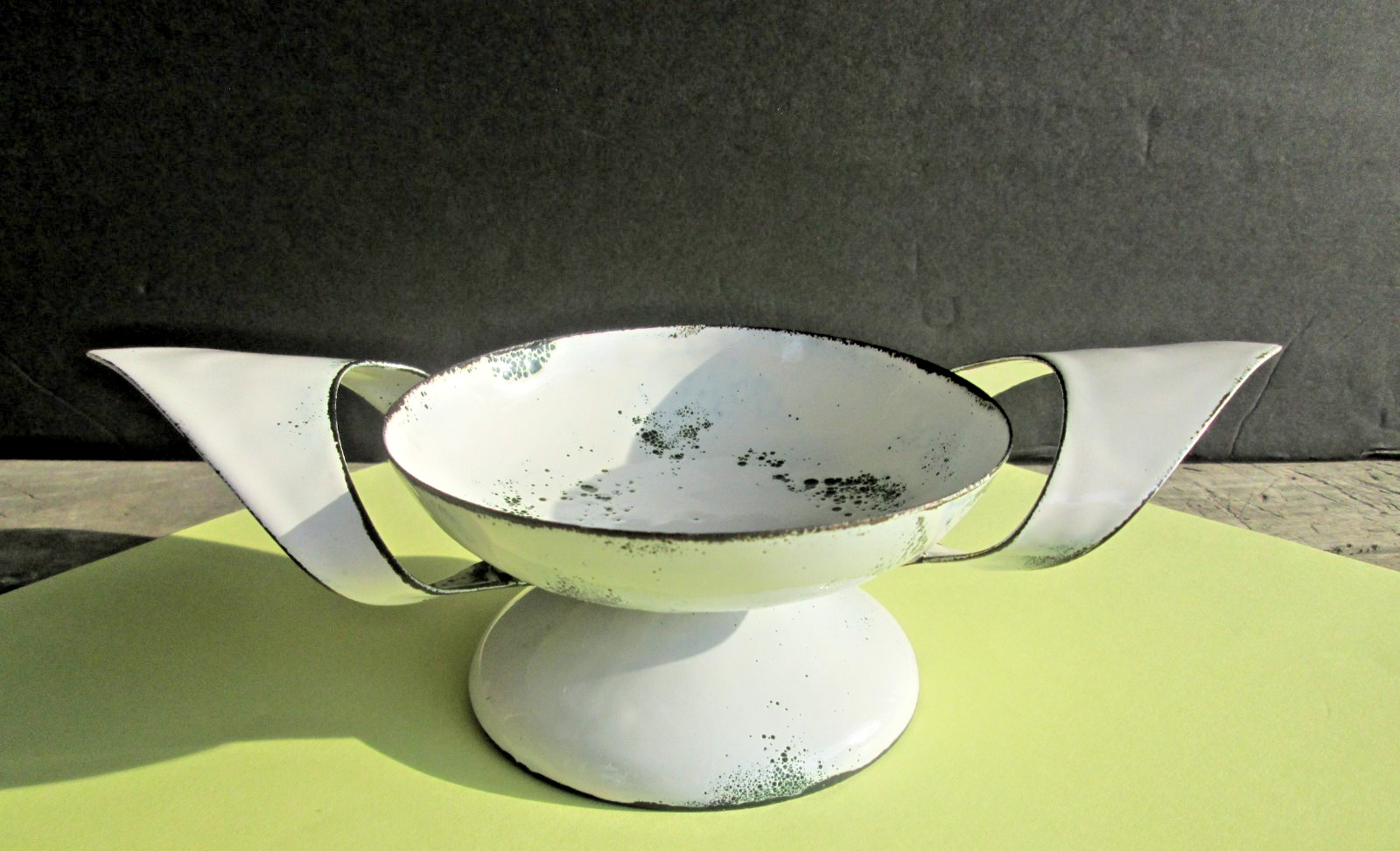 White Enamel Speckled  MCM Mid-Century Modern Candle Holder Brutalist