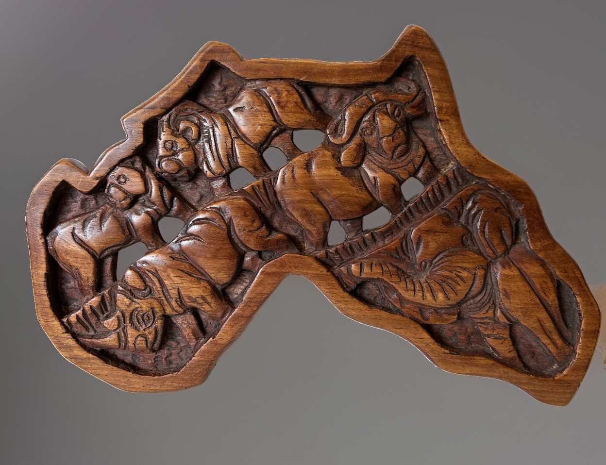 Vintage African Big 5 Hand Carved Wooden Wall Plaque Shaped African Silhouette