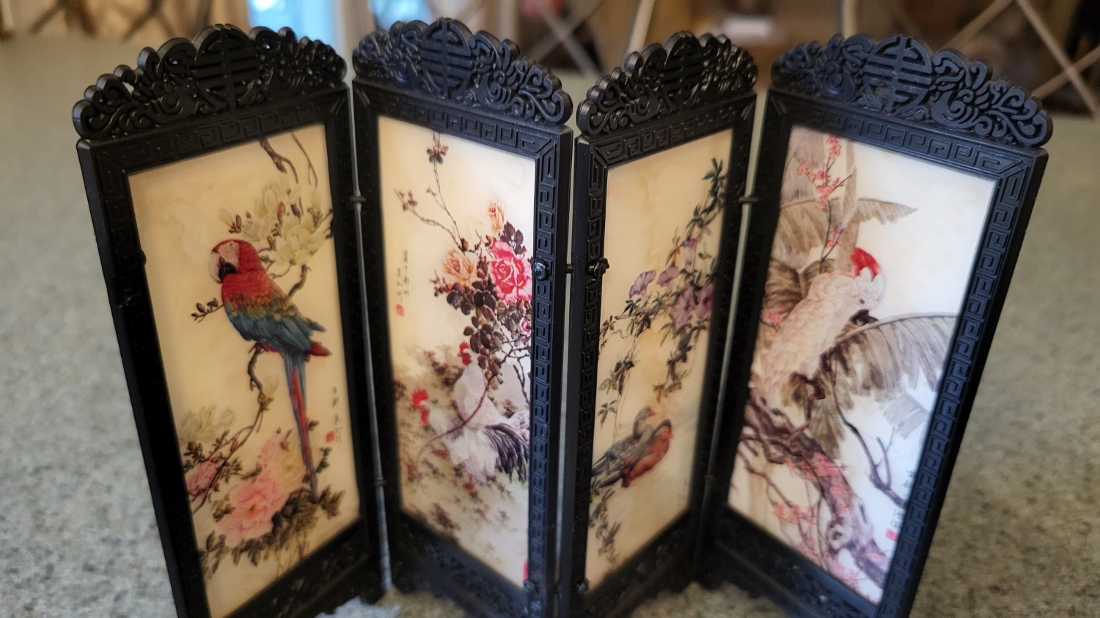 Vintage Asian Birds Florals Folding Screen