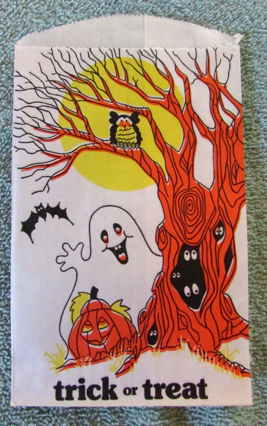 HTF 1 Vintage Halloween Paper Trick or Treat Bag CA Reed Haunted Tree Owl Ghost