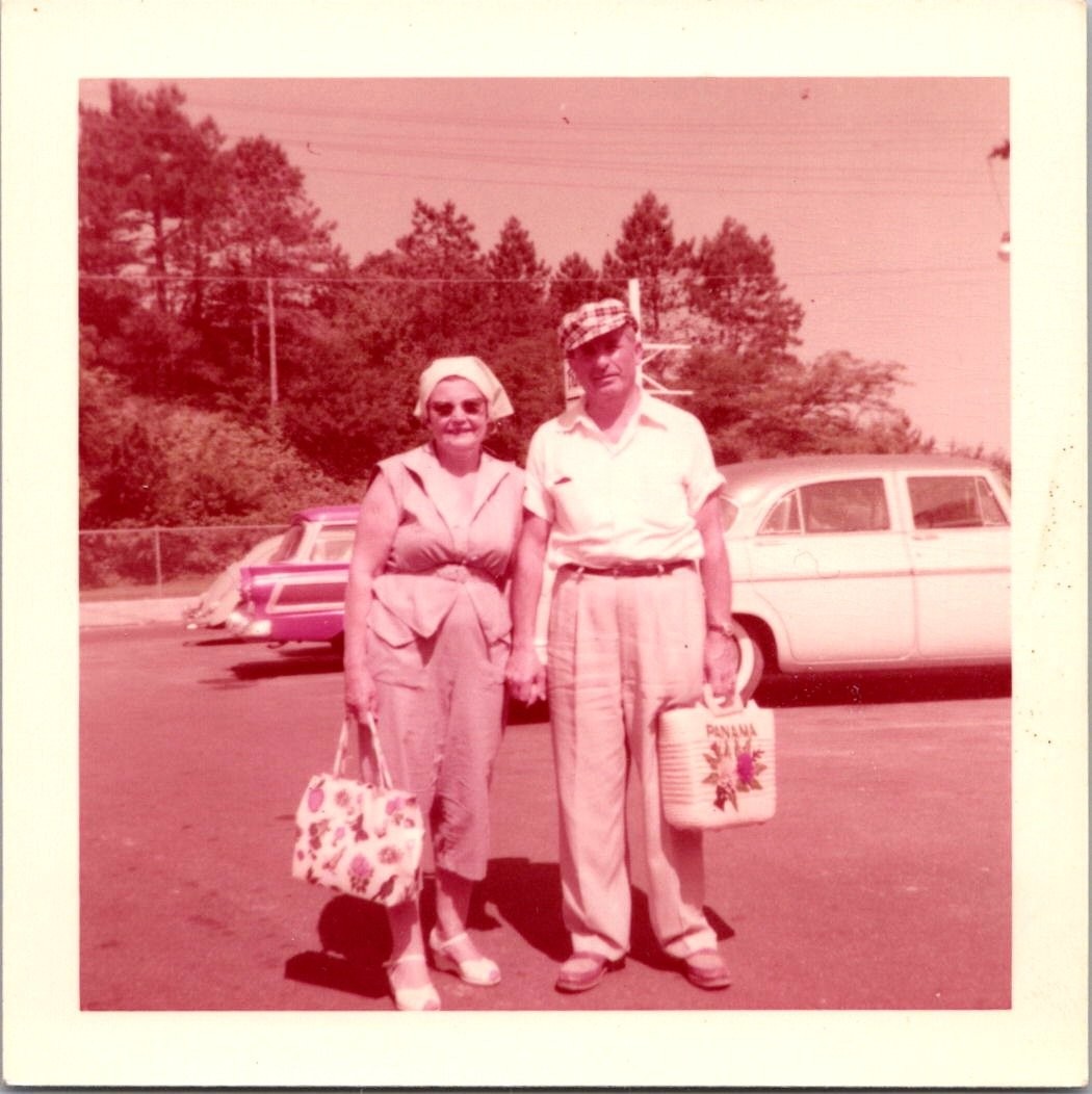 Vintage 1957 Provincetown Couple Snapshot Kodacolor Print Car Americana