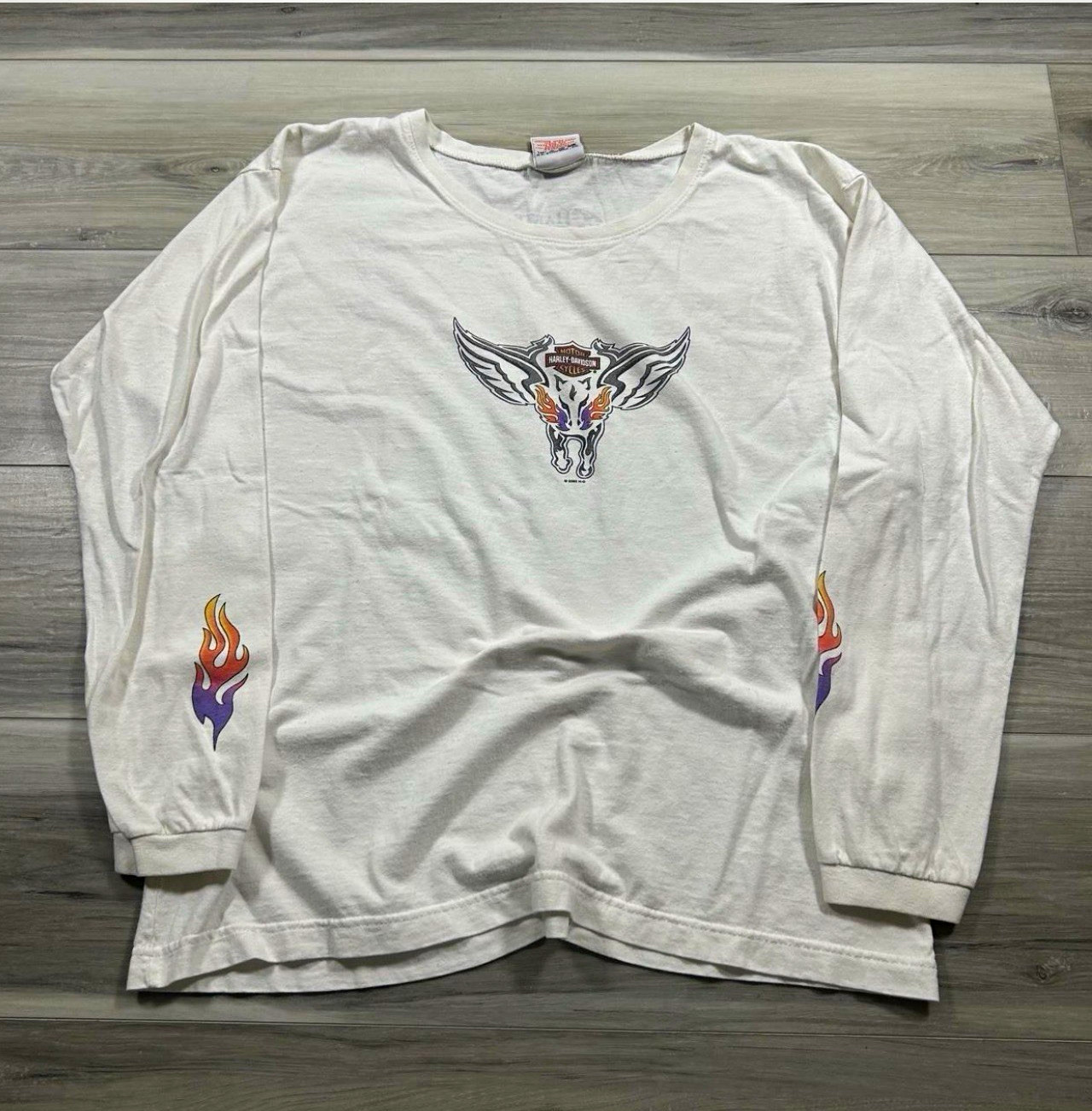 Vintage Y2K Harley Davidson Motorcycle Flame Eagle Long Sleeve Shirt XXL 