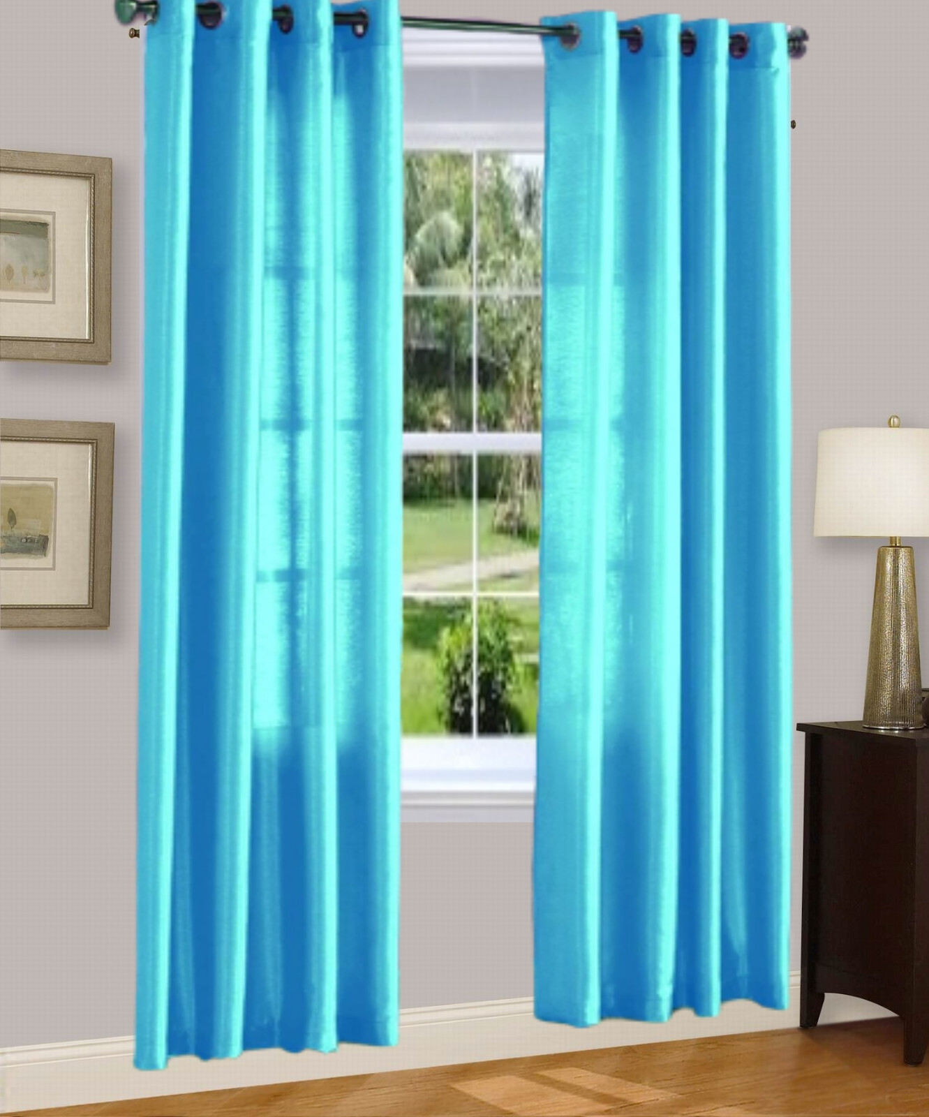 Light filtering semi sheer curtain same color both sides seen through 2 panels