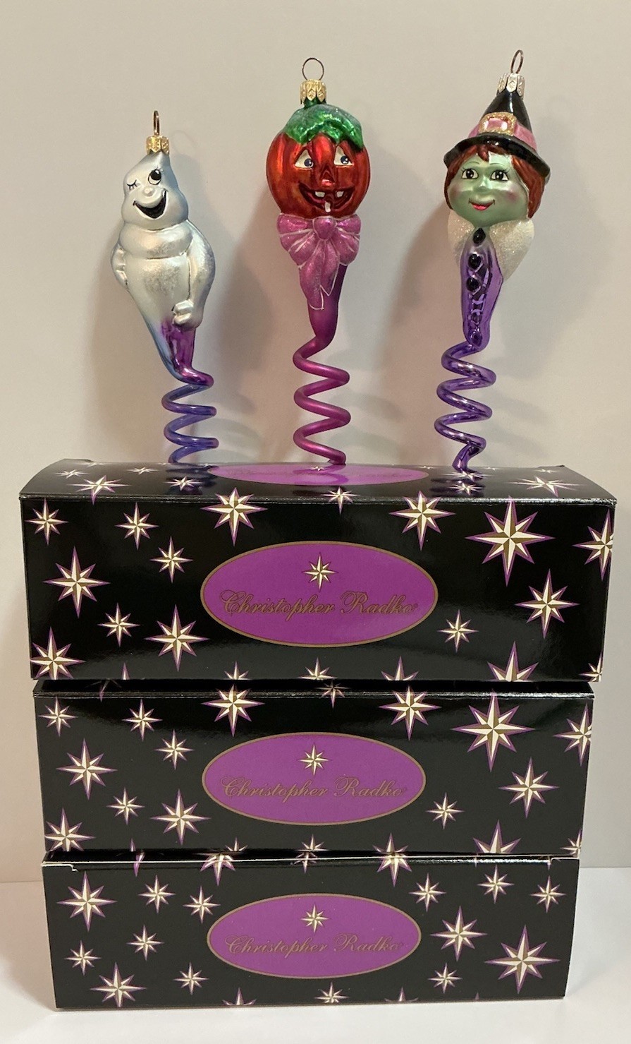 CHRISTOPHER RADKO HALLOWEEN TWIST SWIRL ORNAMENTS GHOST JACK O LANTERN WITCH NEW