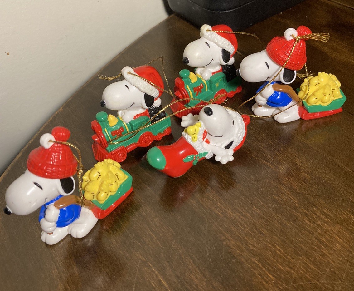 Vintage Whitman's Snoopy Christmas PVC Ornaments Lot of 5 - Peanuts - Woodstock