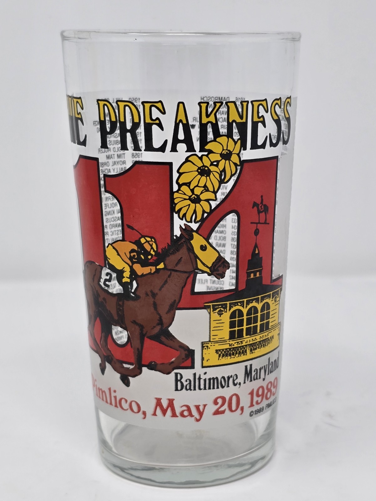Preakness 114 Glass Cup 1989 Baltimore Maryland Racing Logo