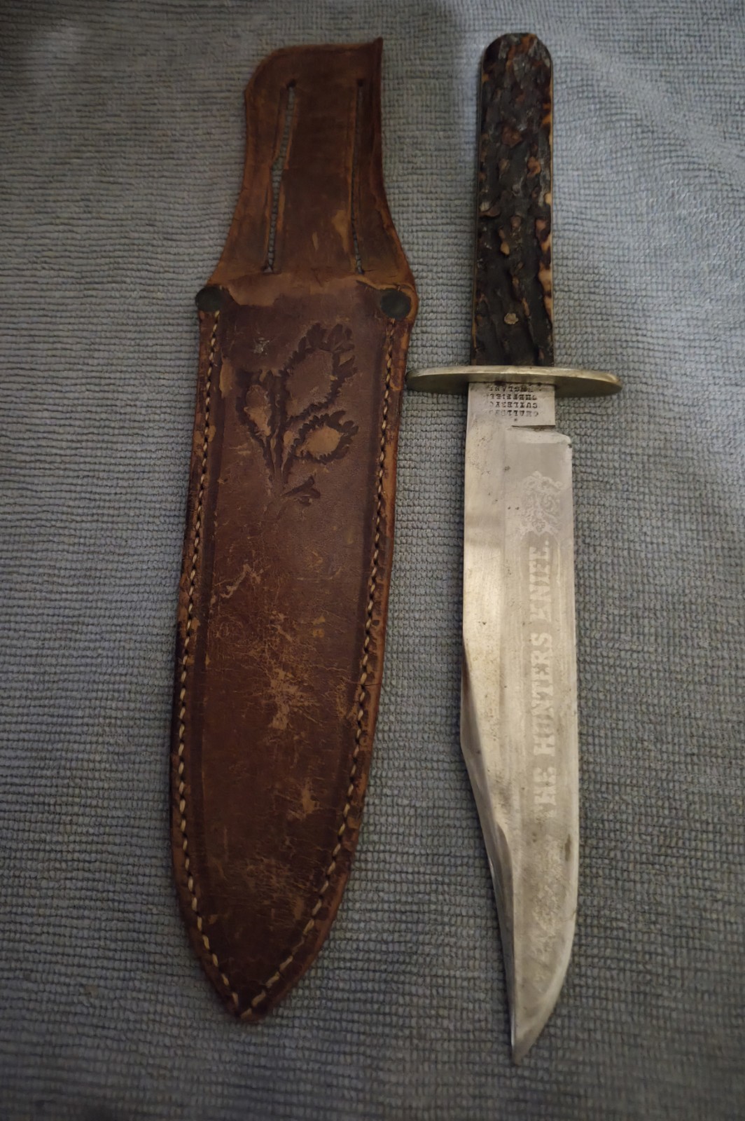 Antique Challenge Cutlery Co Sheffield England Hunter's Knife Bowie Stag Etched