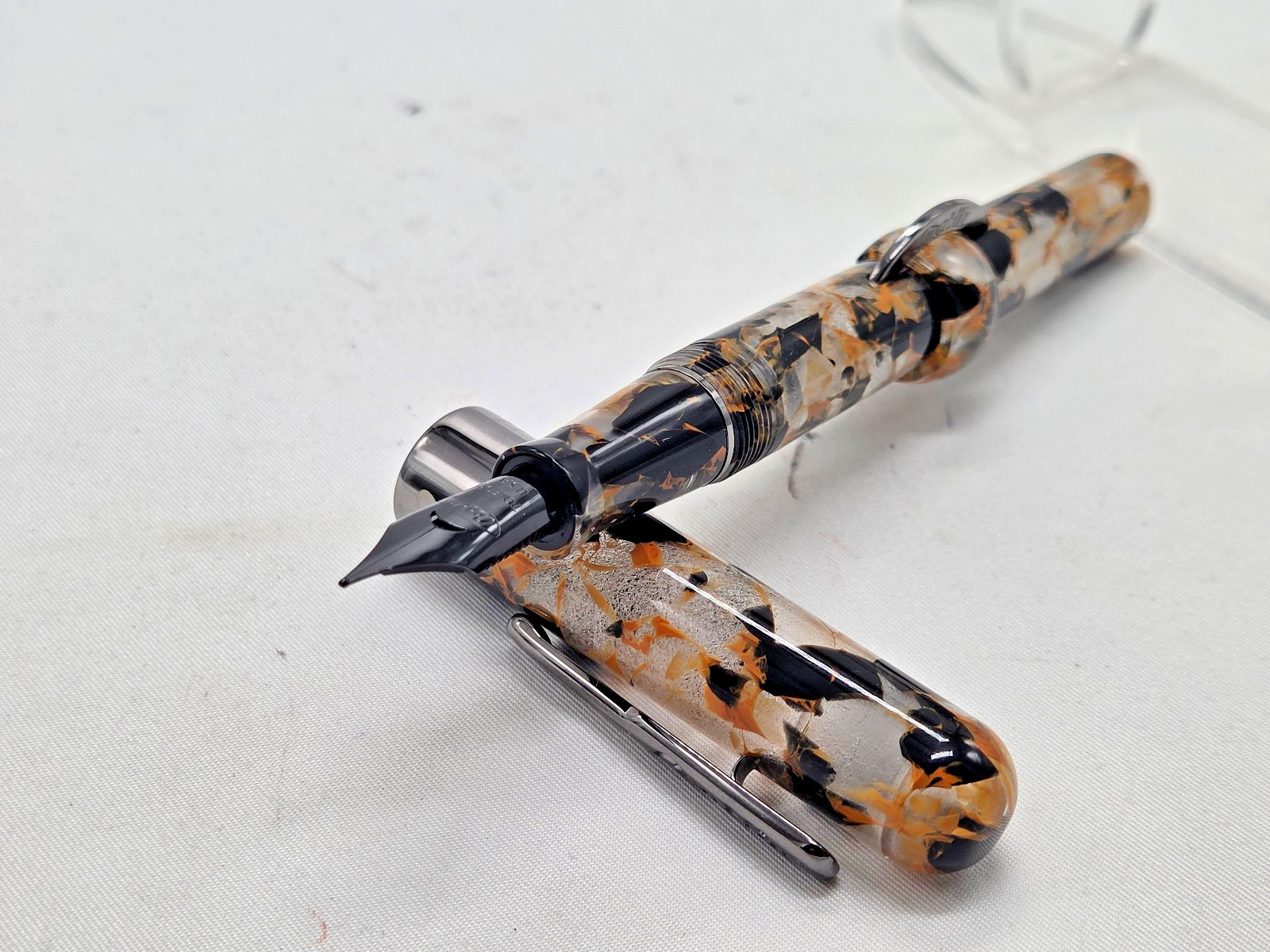 Conklin Mark Twain Crescent Filler Fountain Pen Orange Fine nib Gunmetal trims