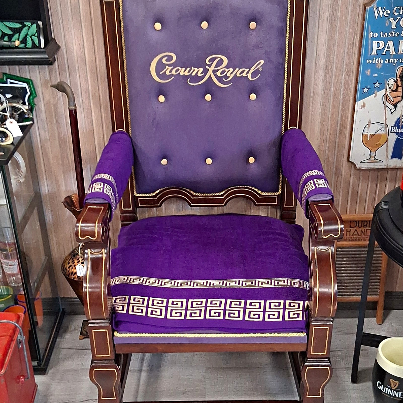Crown Royal Purple Tufted Advertising Chair w/ Wood Arms Distillery Theme