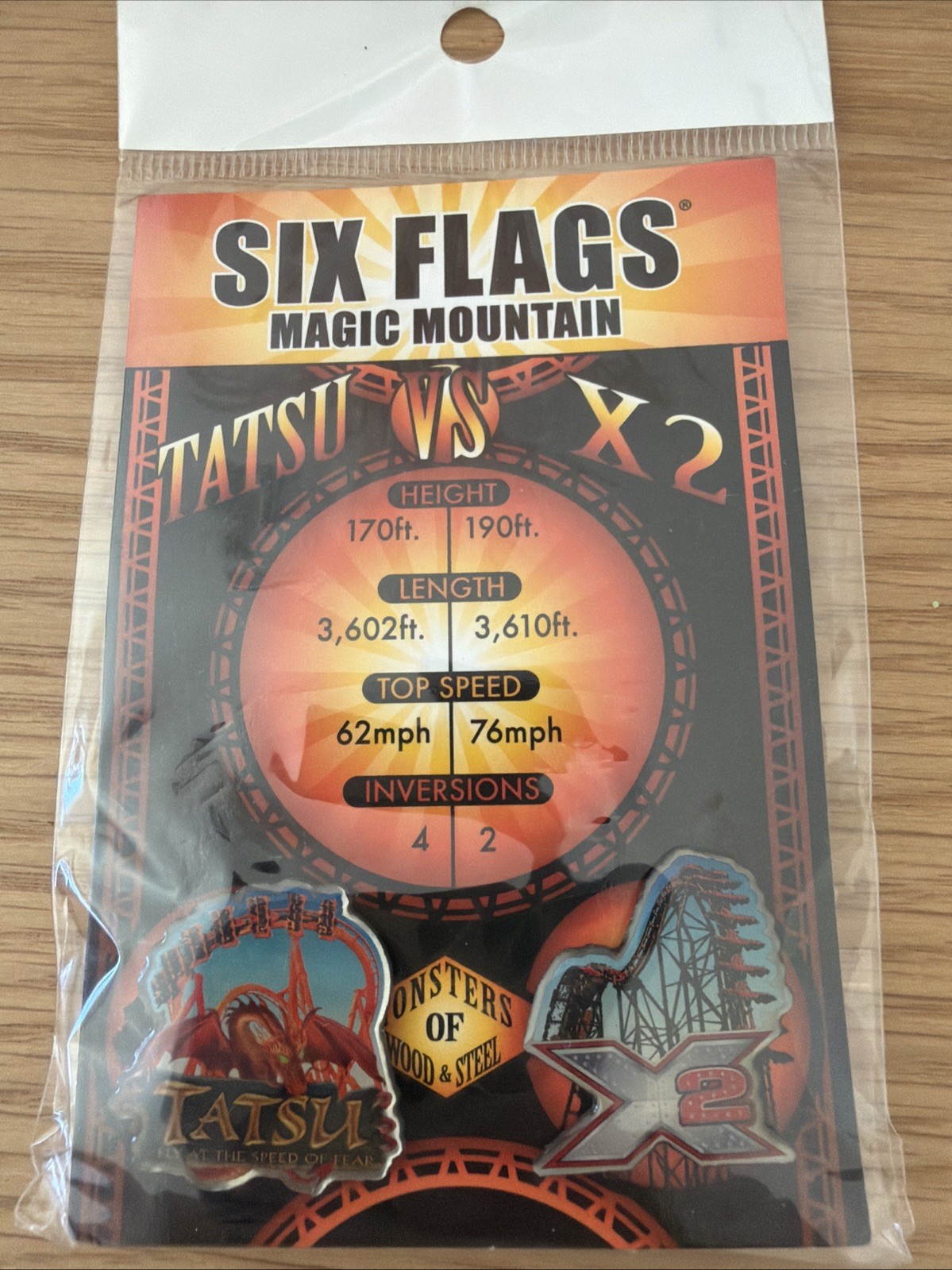 Six Flags Magic Mountain Collectible Pins Tatsu vs X2 Roller Coaster Exclusive