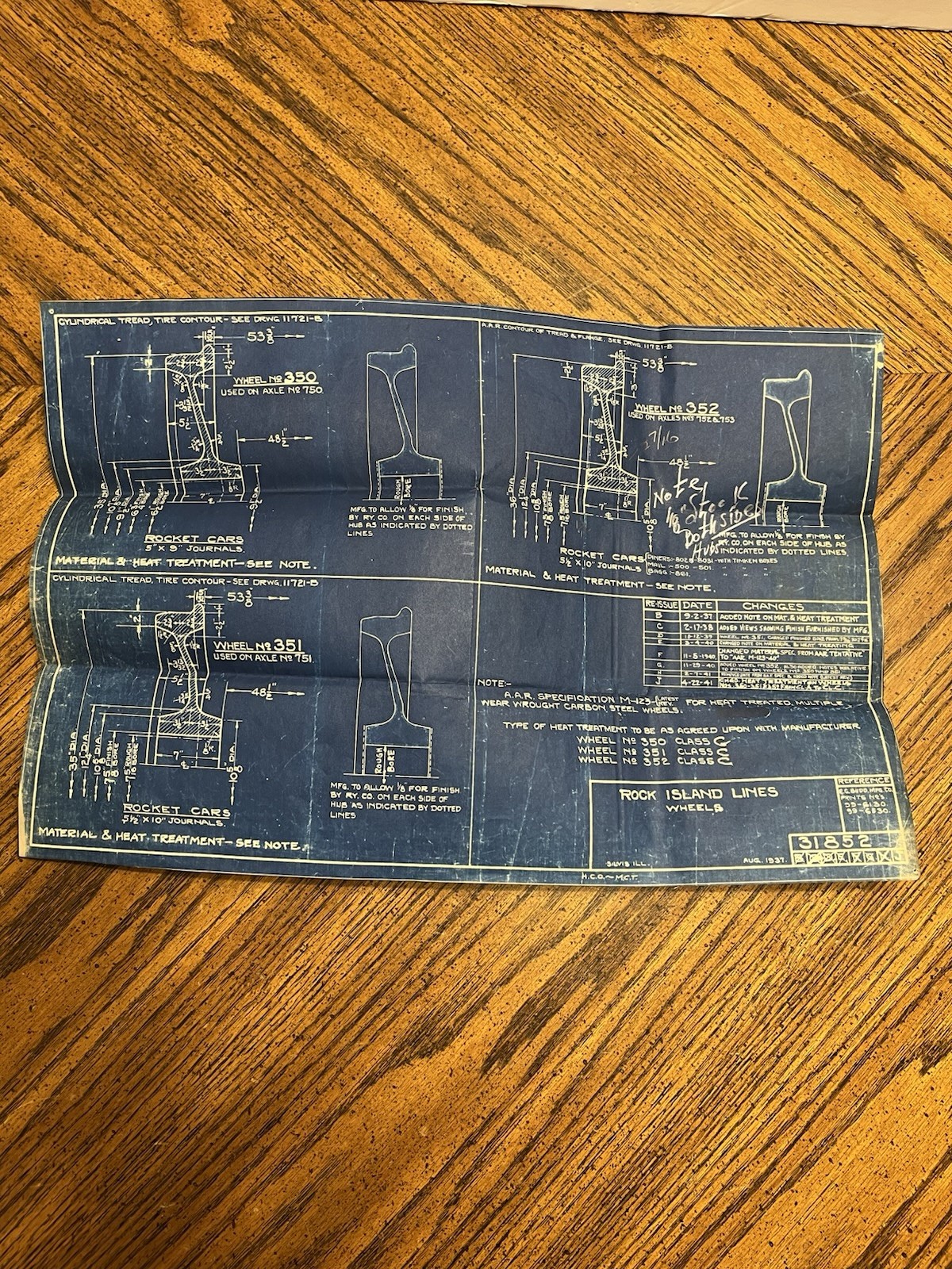 Antique 1937 Rock Island Lines Railroad Train Car Wheel Blueprint Paperwork 