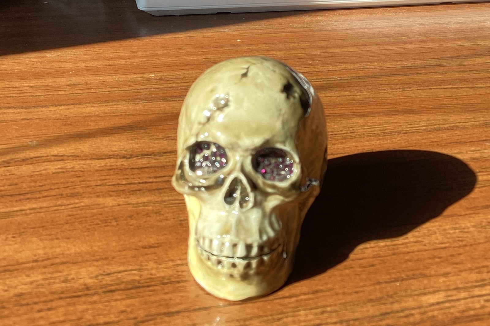 Ciel Jeweled Enamel Skull Metal Keepsake Box Purple Crystal Eyes Hinged Magnet