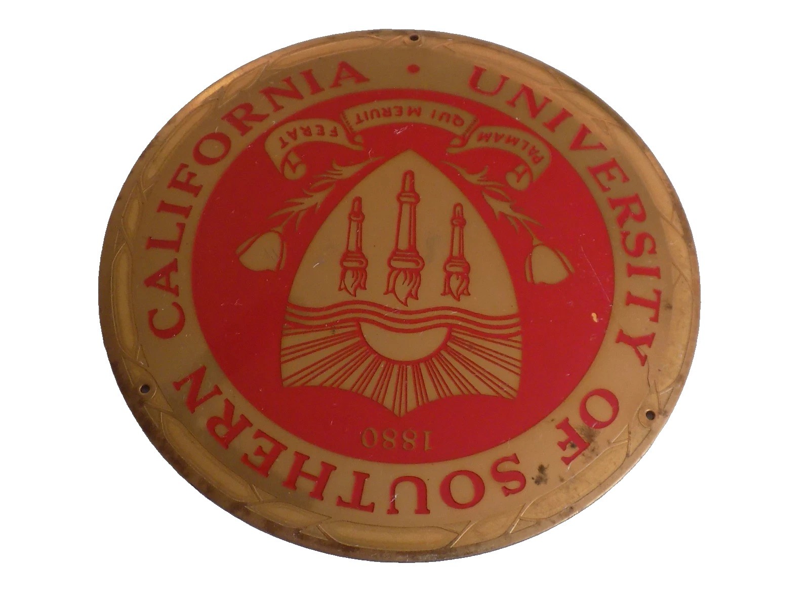 Vintage University of Southern California brass plaque or license plate topper