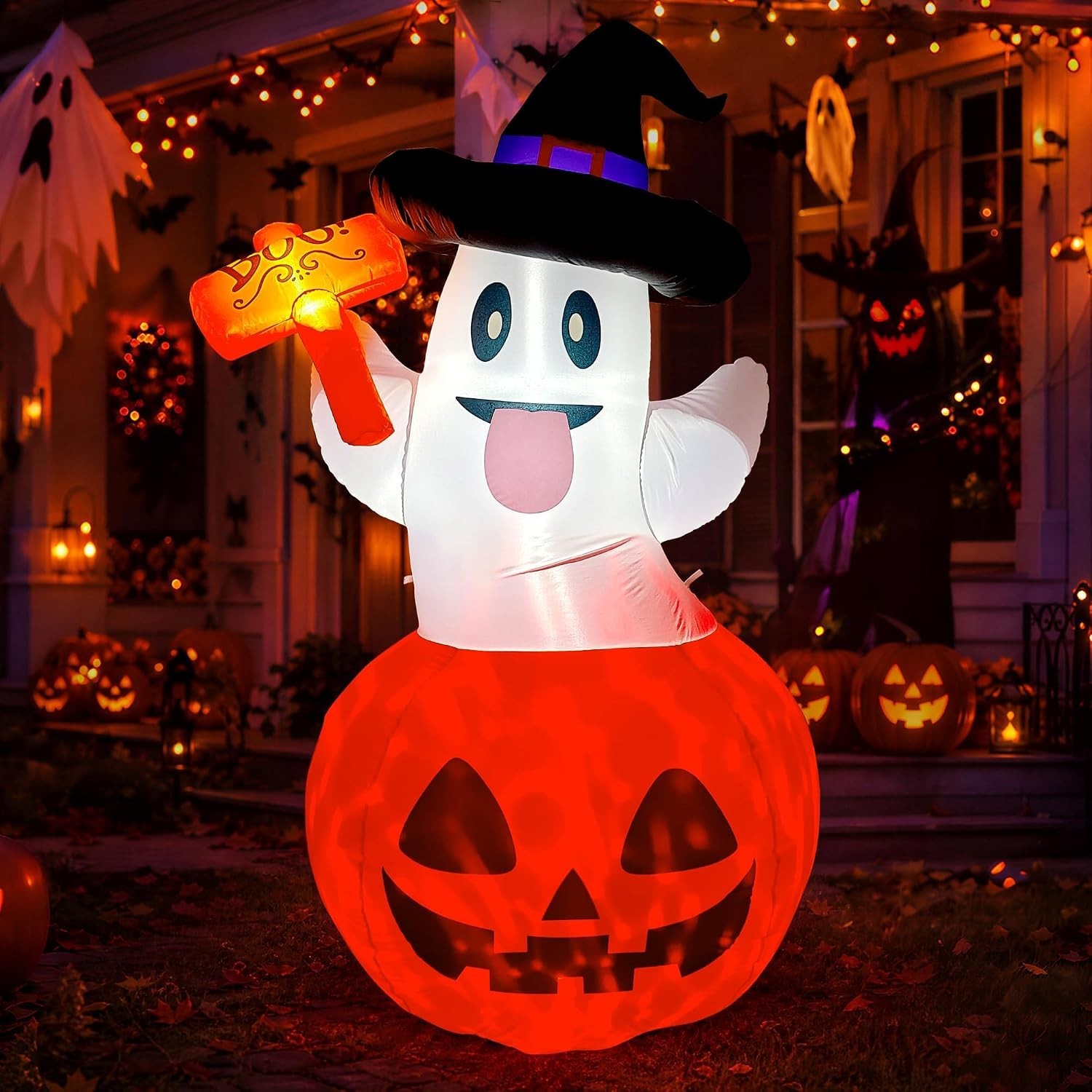 5 FT Halloween Inflatable Pumpkin Ghost Outdoor Yard Decoration