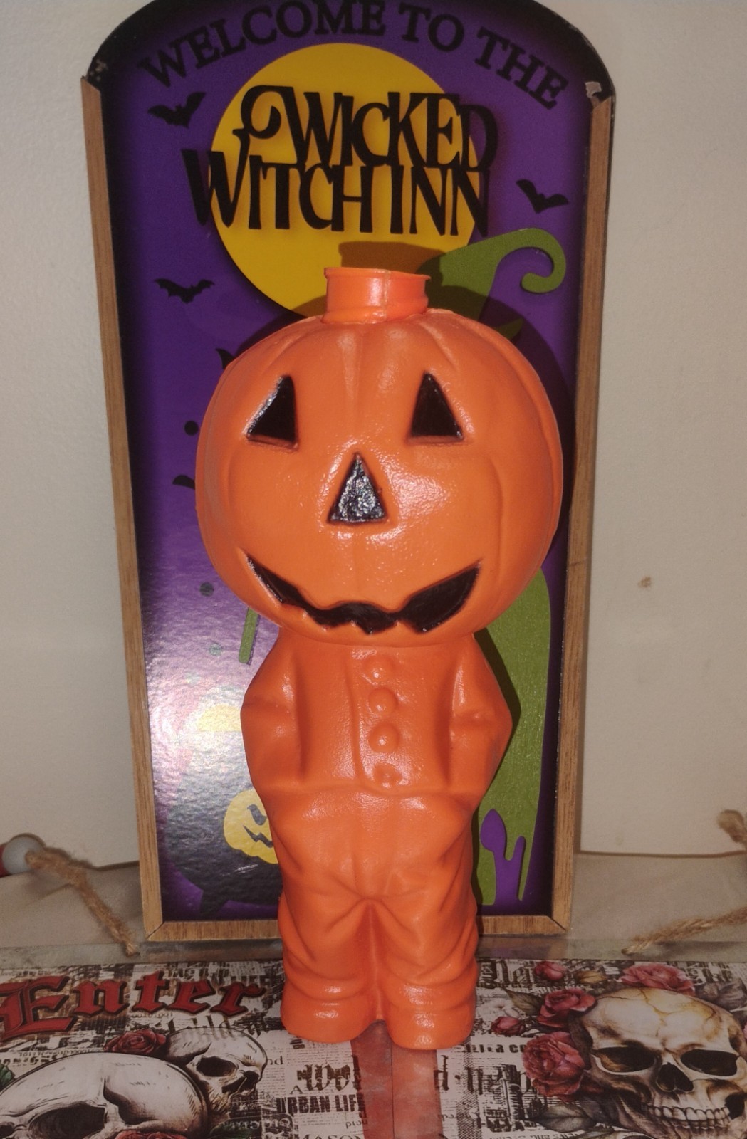 RARE Halloween Pumpkin Head Vtg 1985 PAC Mini Blow Mold Jack O Lantern Made USA