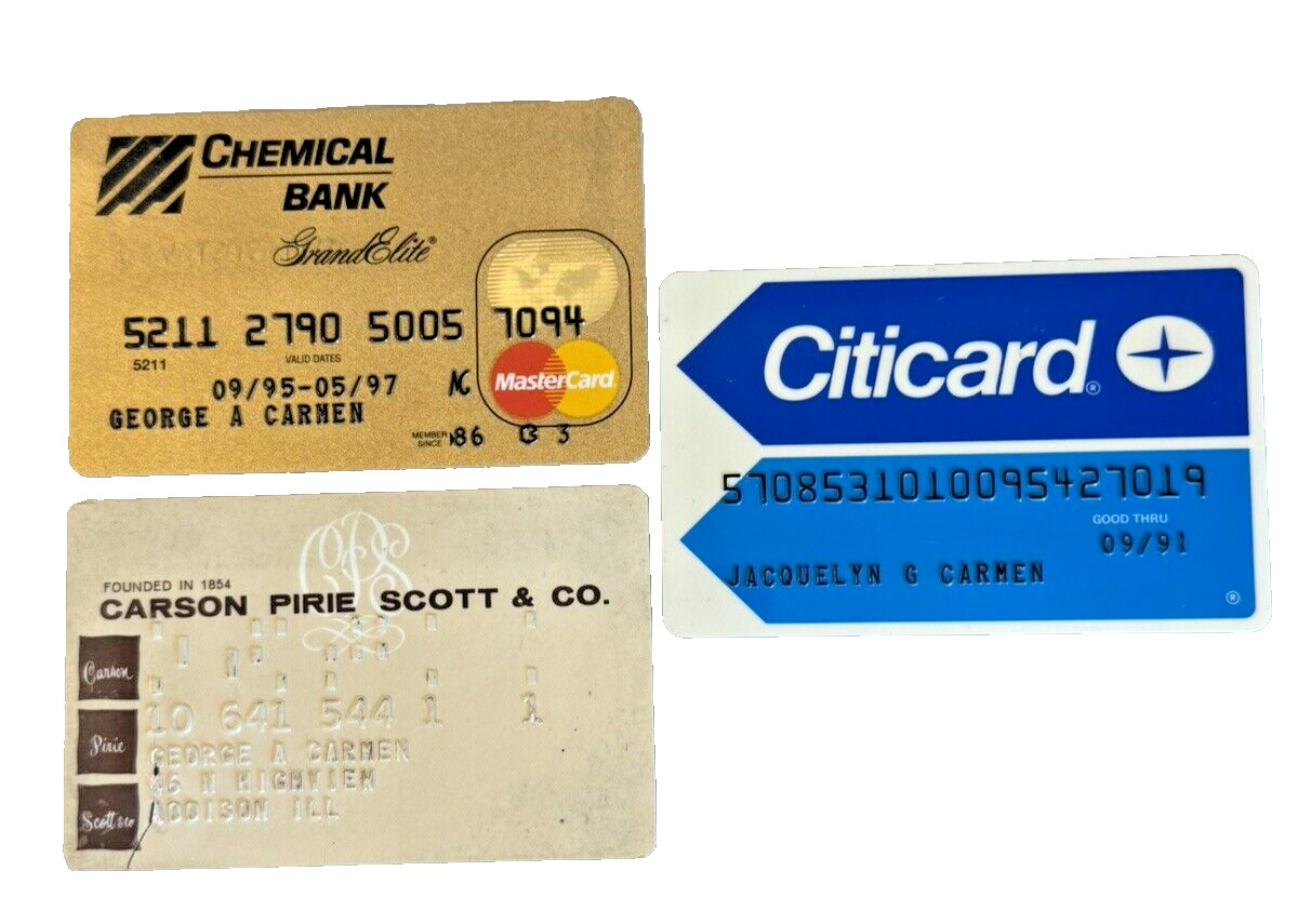 Vintage Lot of 3 Department Store Credit Charge Cards Citicard Chemical Bank