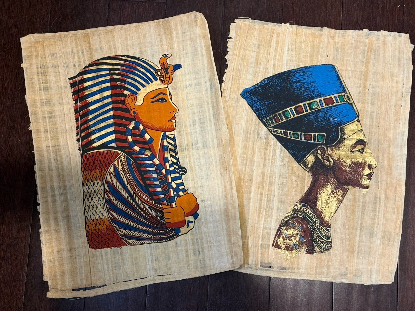 2 Antique Egyptian Paintings On Papyrus With Original Certificate 13x18”