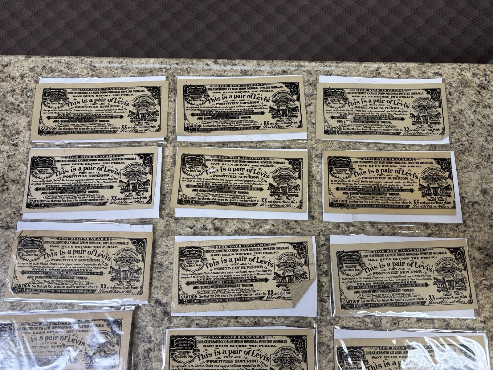 Vintage Original Antique 1927 Levi’s fabric Labels. 7x3 Roughly.