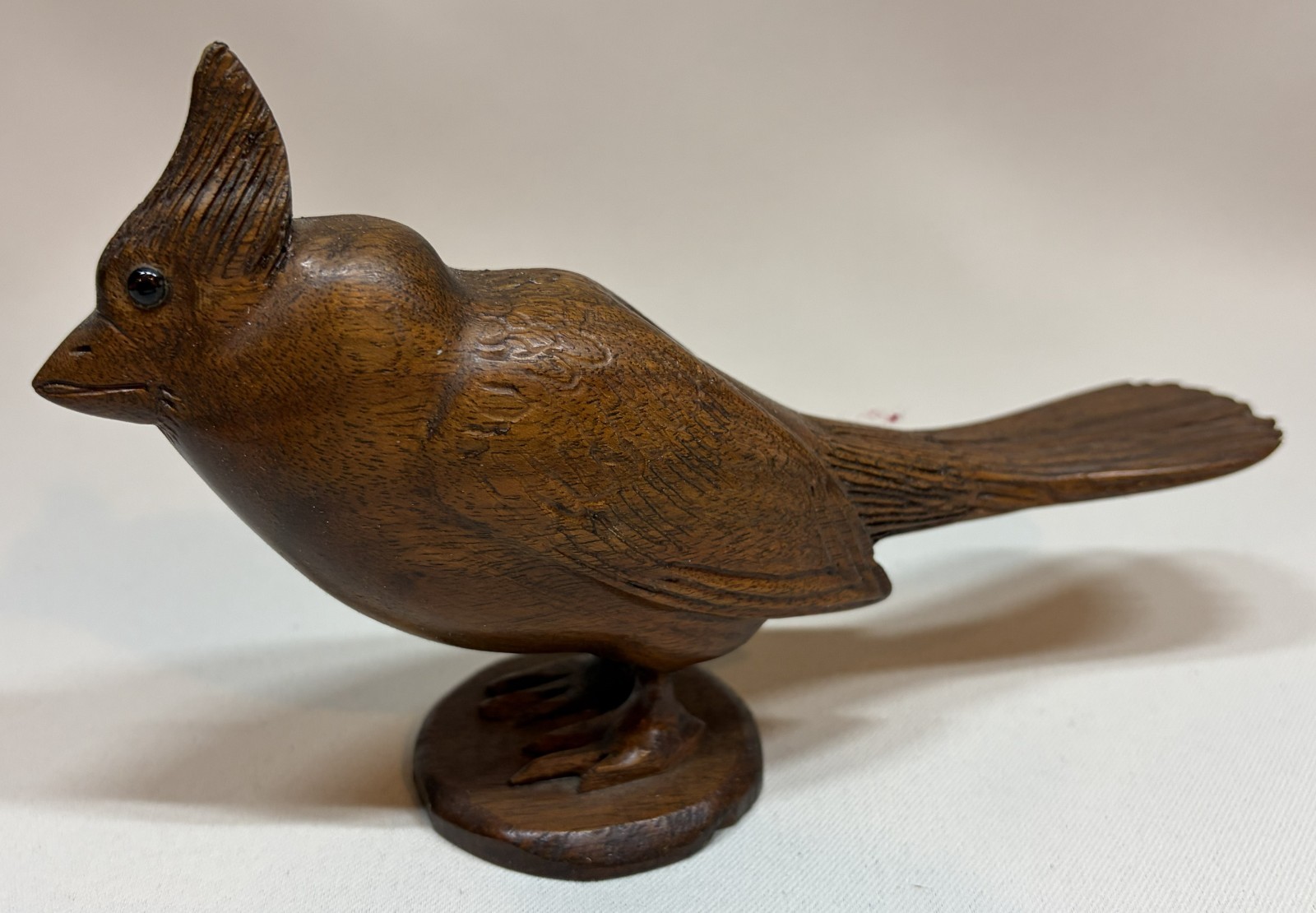 Vintage Hand Carved Wooden Cardinal Figurine Glass Eyes Red Mill Style Bird 