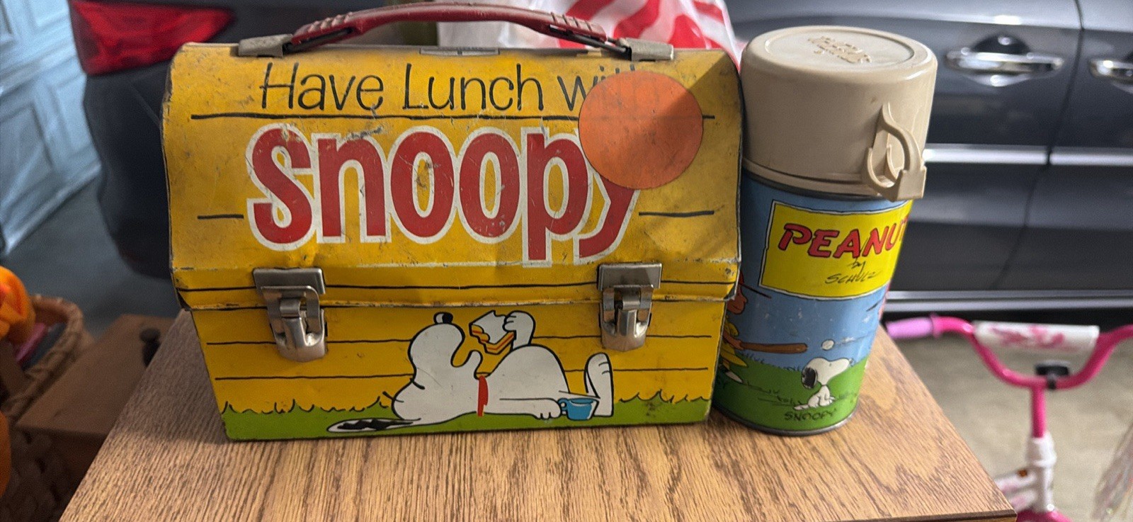 Vintage 1968 Snoopy Dog House Metal Lunch Box With Thermos