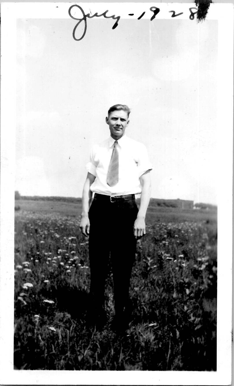 Handsome Tall Man Standing in a Flower Prairie 1920s Vintage Photo Gay Int
