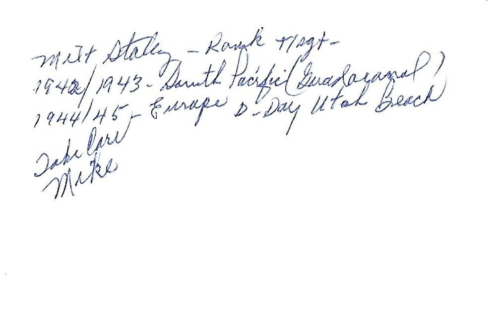 Milton Staley signed 3x5 index card WW II D-Day America Rare COA LOOK