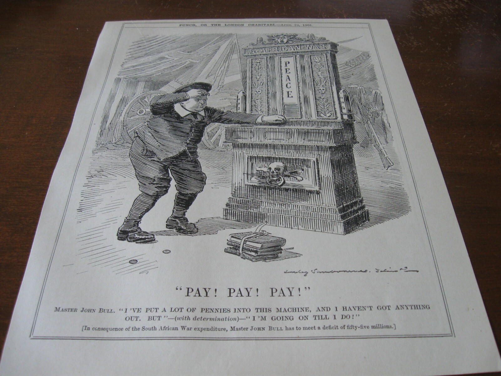 1901 Original POLITICAL CARTOON - PENNY ARCADE as PEACE South African War Game