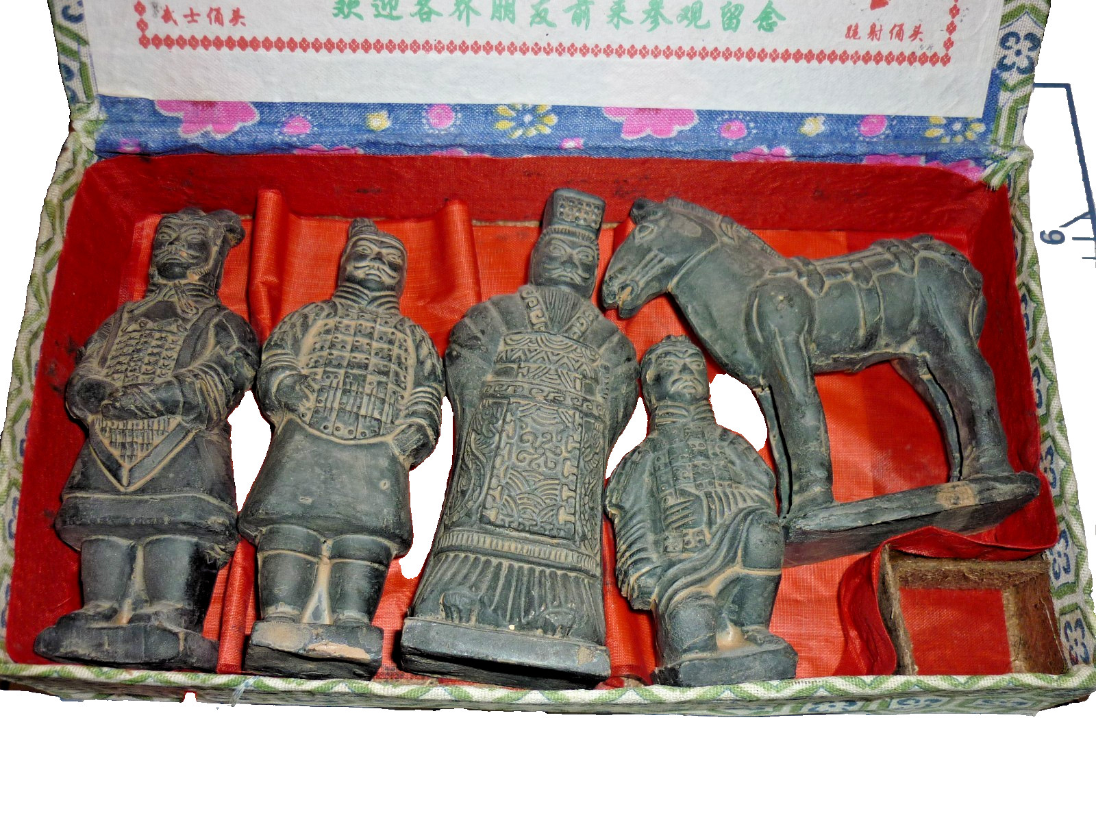 Vintage Chinese Xi'an Qin Dynasty Terracotta Army Warrior & Horse 5-Piece Boxed