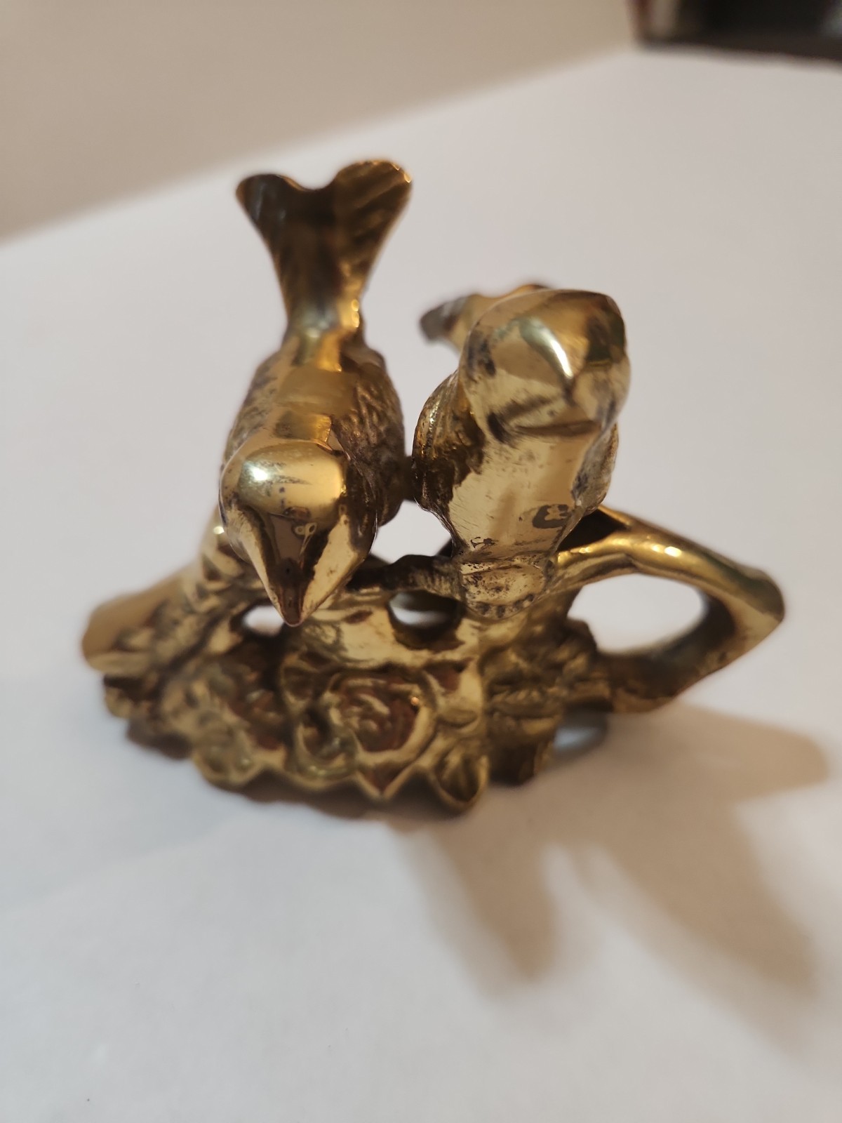 Vintage Hampton Brass Two Love Birds on Ornate Floral Branch Figurine