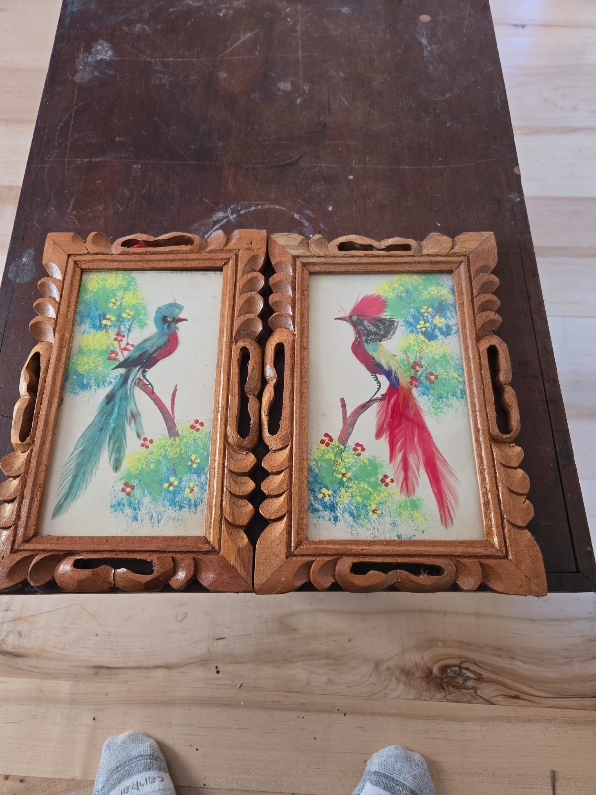 vintage Mexican feather art pieces