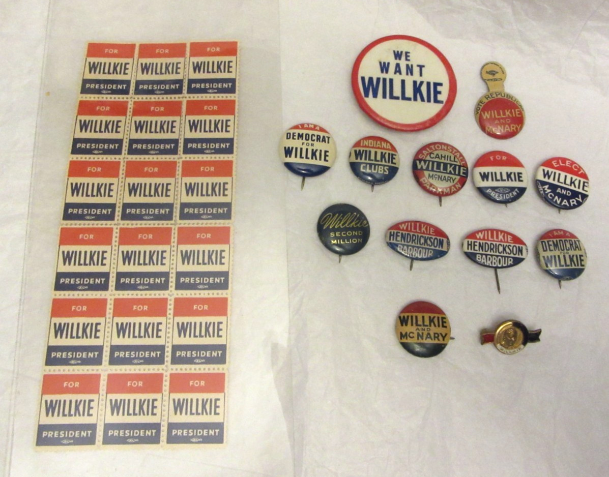 VTG WENDELL WILLKIE 12 Buttons, 1 Pin & Lot of 18 - 1940 STAMPS For President