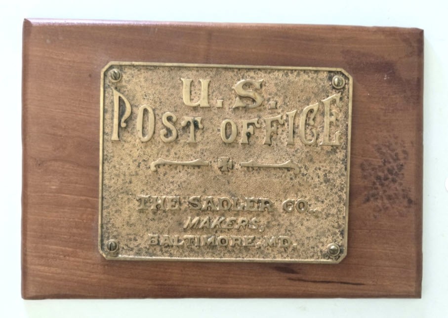 Antique U.S. Post Office Brass Sign Plaque The Sadler Co Baltimore MD Maker