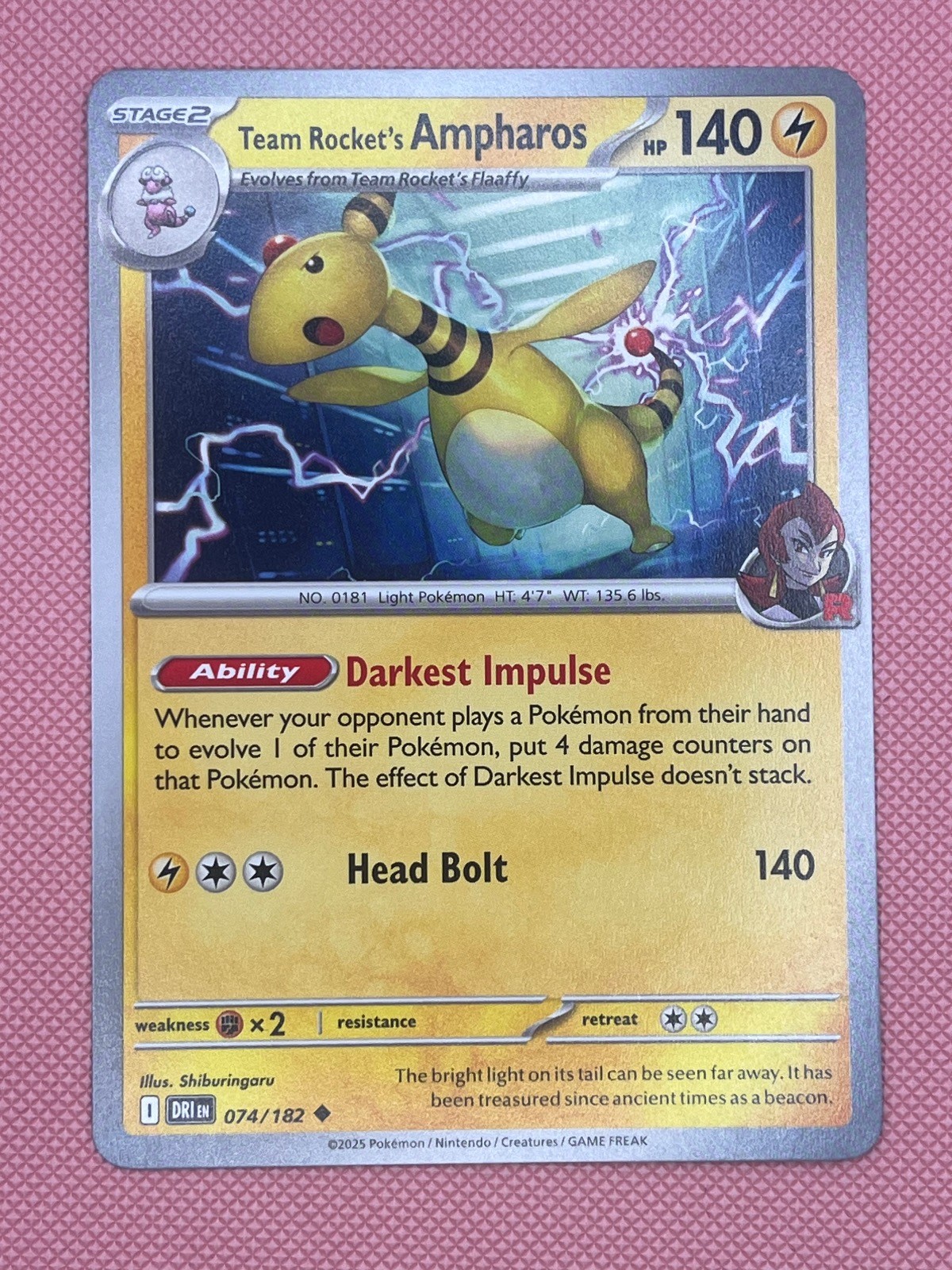Team Rocket\'s Ampharos 074/182 Uncommon Destined Rivals Pokemon Near Mint