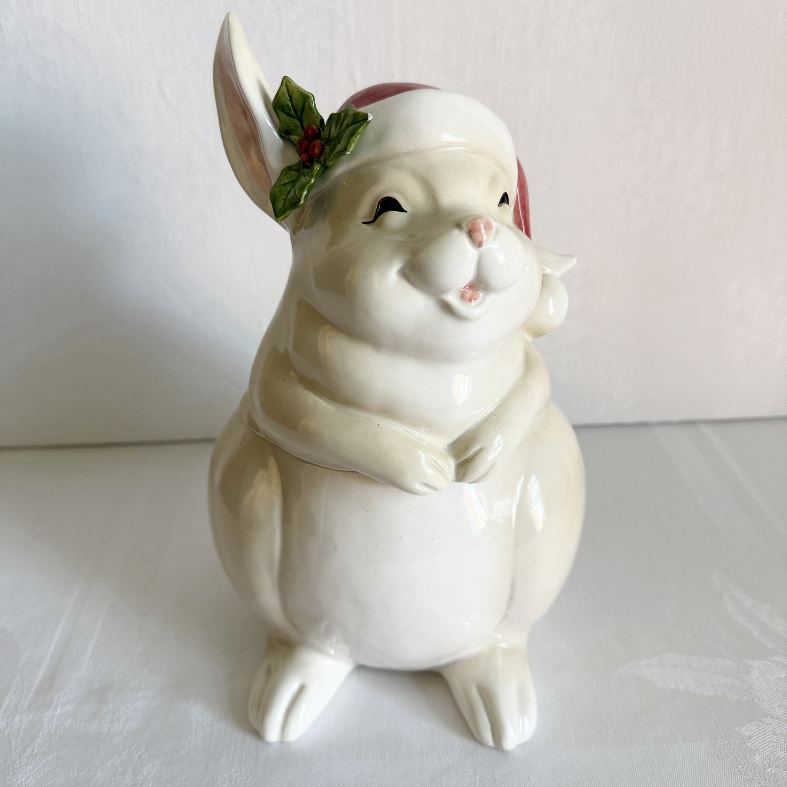Vintage 1984 Fitz And Floyd Happy Christmas Bunny Cookie Jar Japan Retired