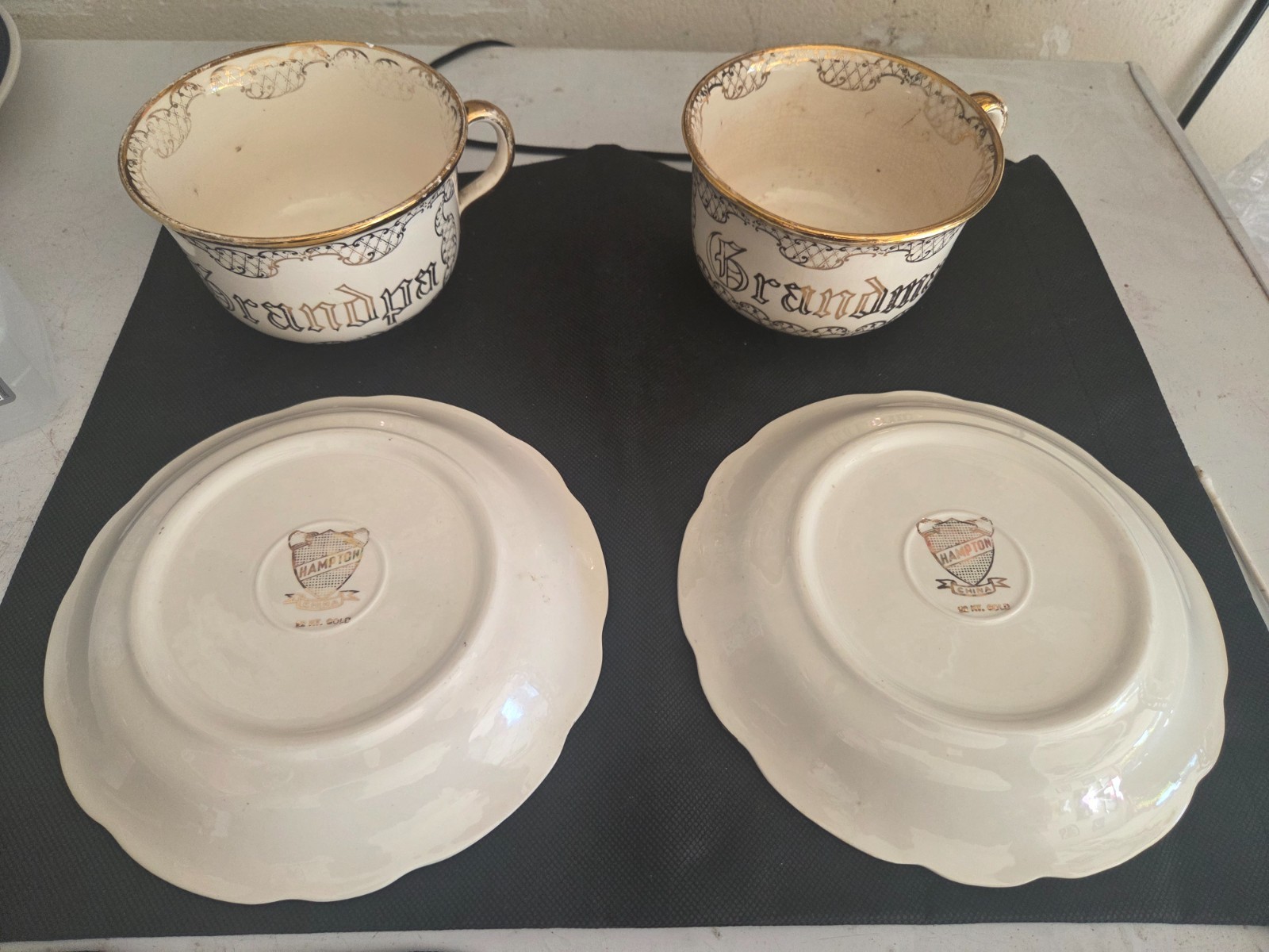 Vintage Hampton China 22K Gold Grandpa Grandma Set mid 20th century 22k filigree