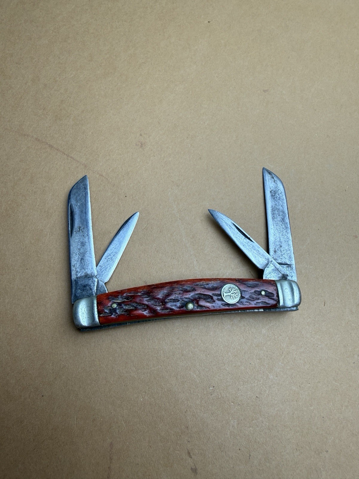 Vtg Boker 6006 USA Tree Brand Four Blade Congress Pattern Red Bone Pocket Knife