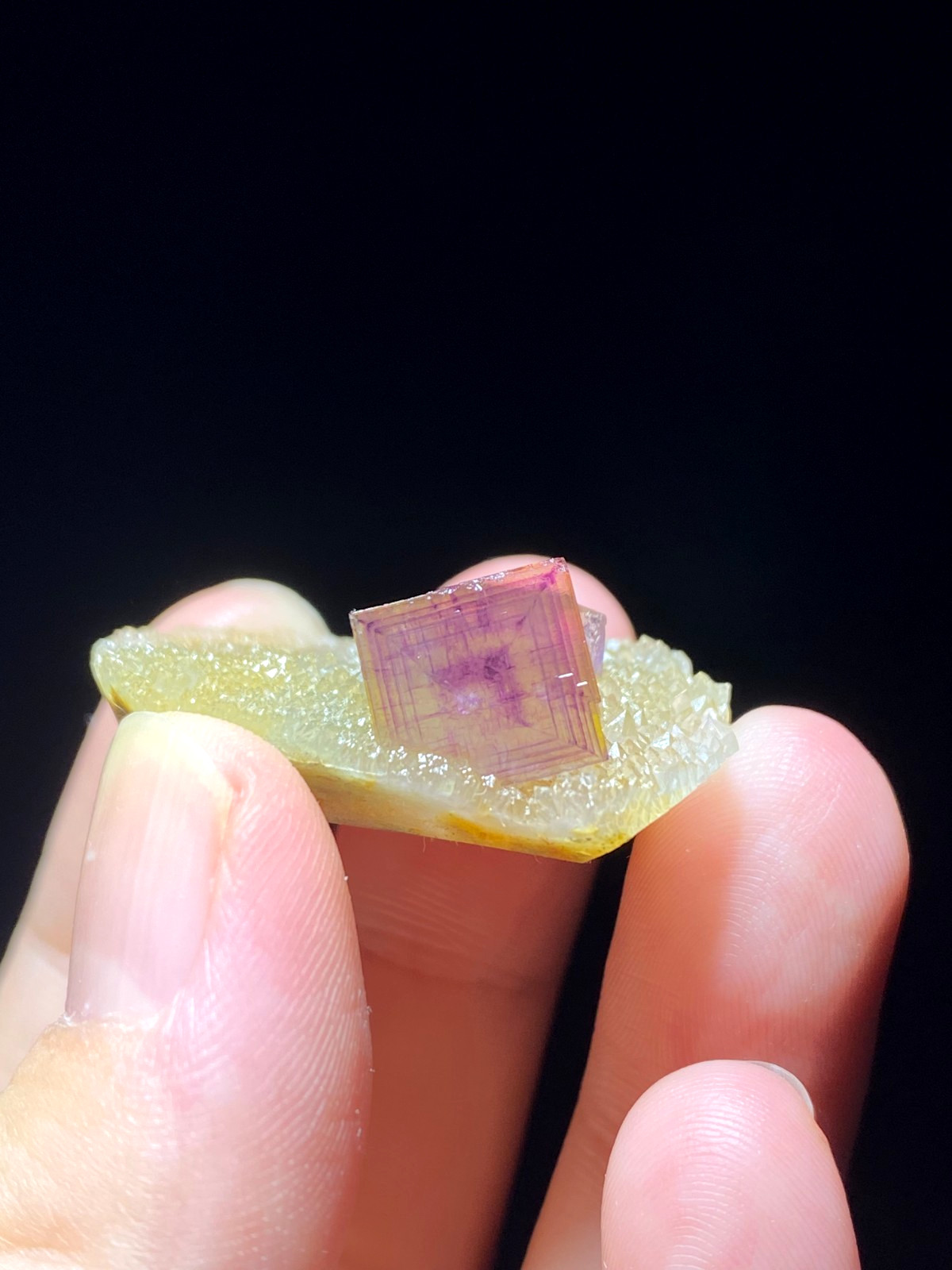 Exquisite Natural Pink-Purple Multi-Layer Window Cubic Fluorite Crystal,Anhui